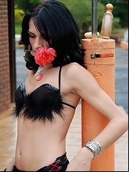 Long leg tranny in black lingerie